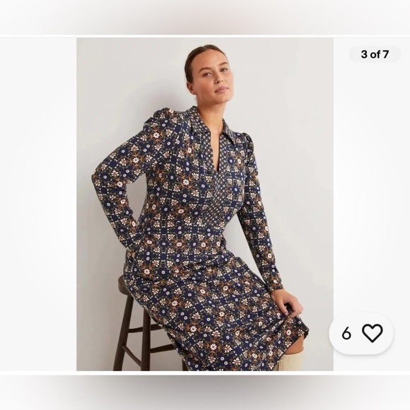 Boden collared notch jersey dress basil bloom tile print. Size 6 - Picture 3 of 11